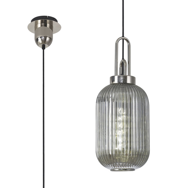 Atherington Tubular Pendant in Polished Nickel & Smoked Shade