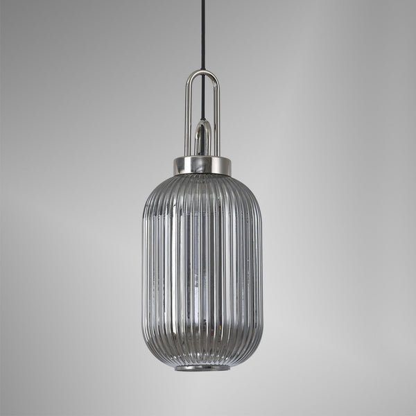 Atherington Tubular Pendant in Polished Nickel & Smoked Shade