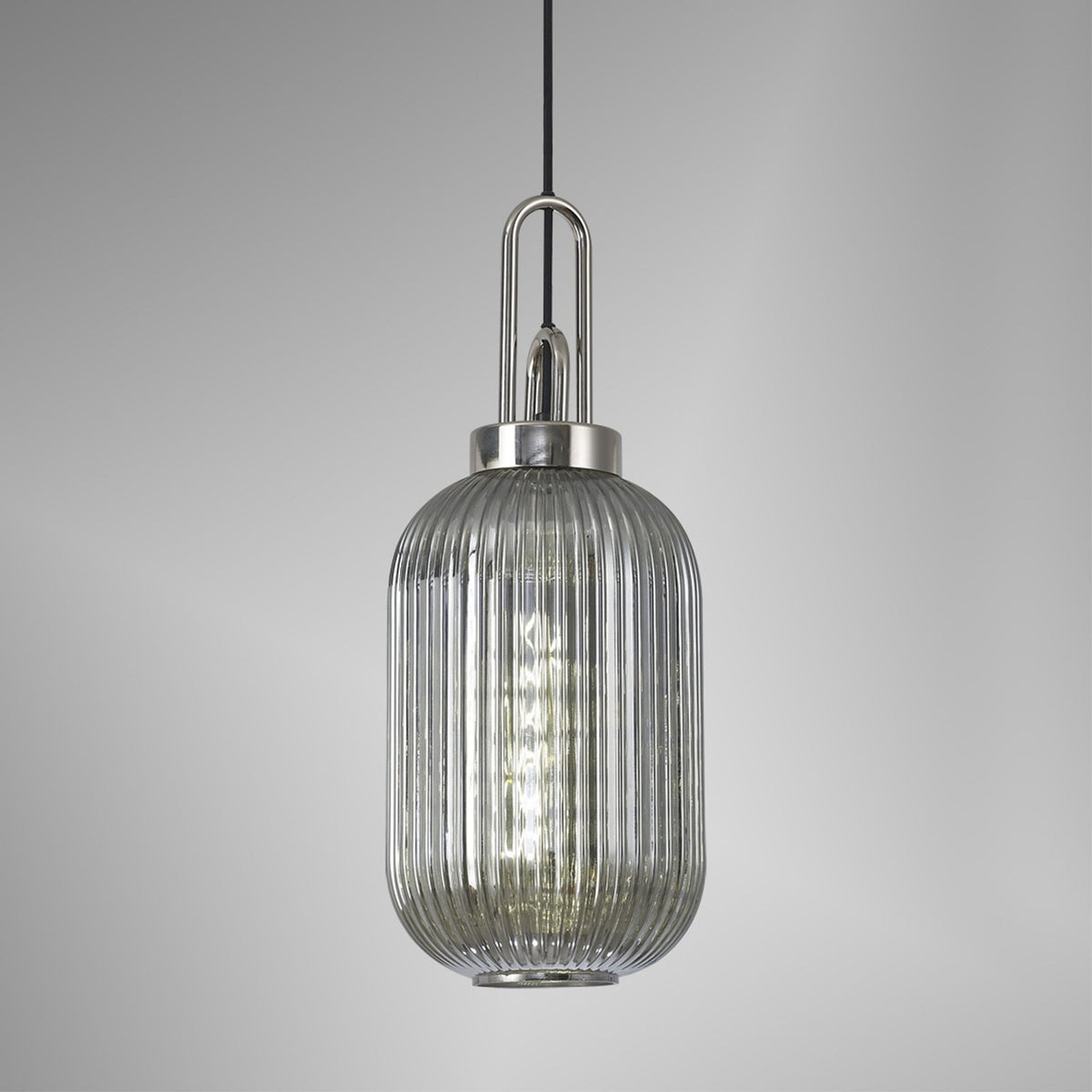 Atherington Tubular Pendant in Polished Nickel & Smoked Shade