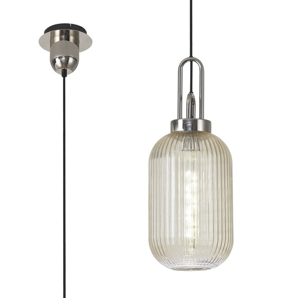 Atherington Tubular Pendant in Polished Nickel & Champagne Shade