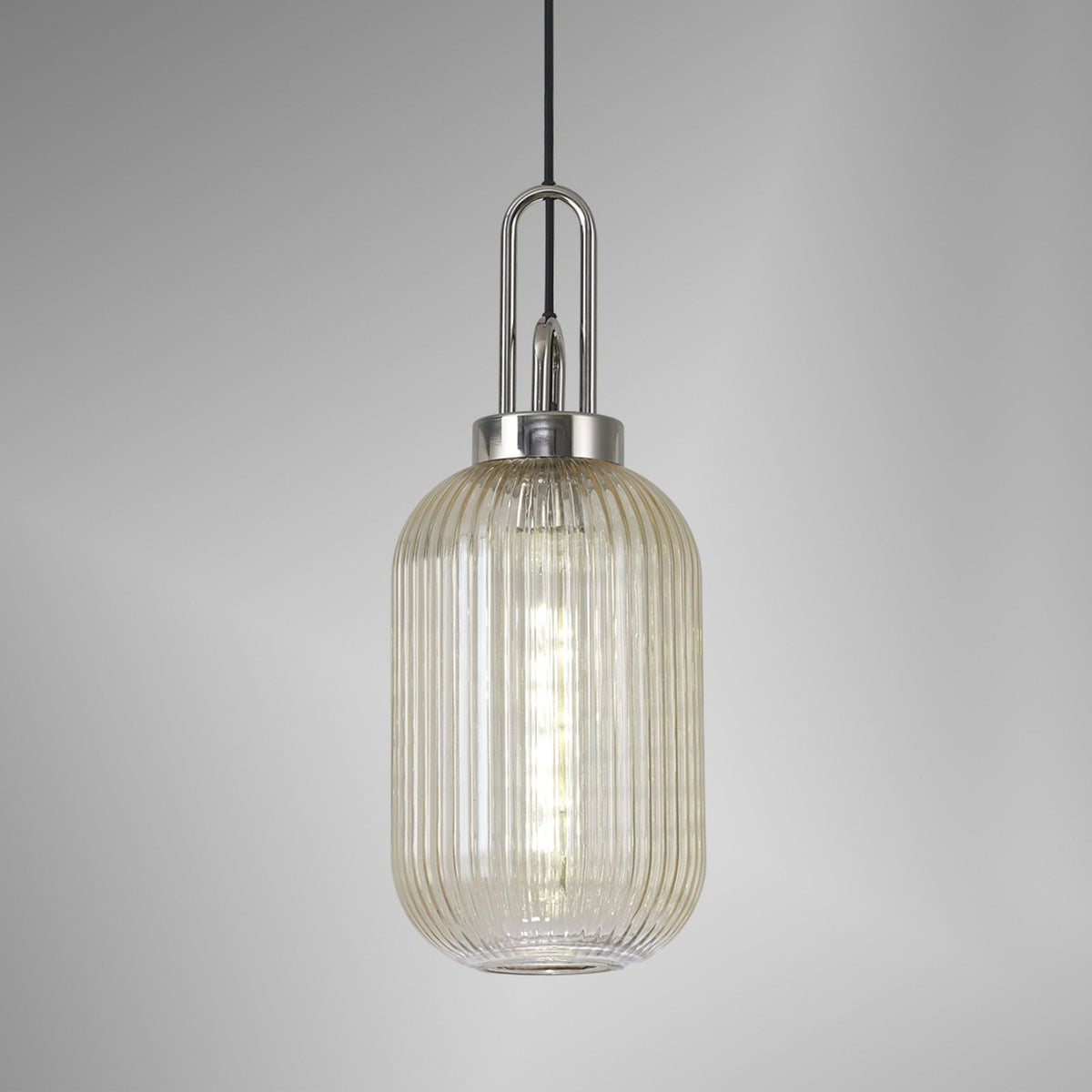 Atherington Tubular Pendant in Polished Nickel & Champagne Shade