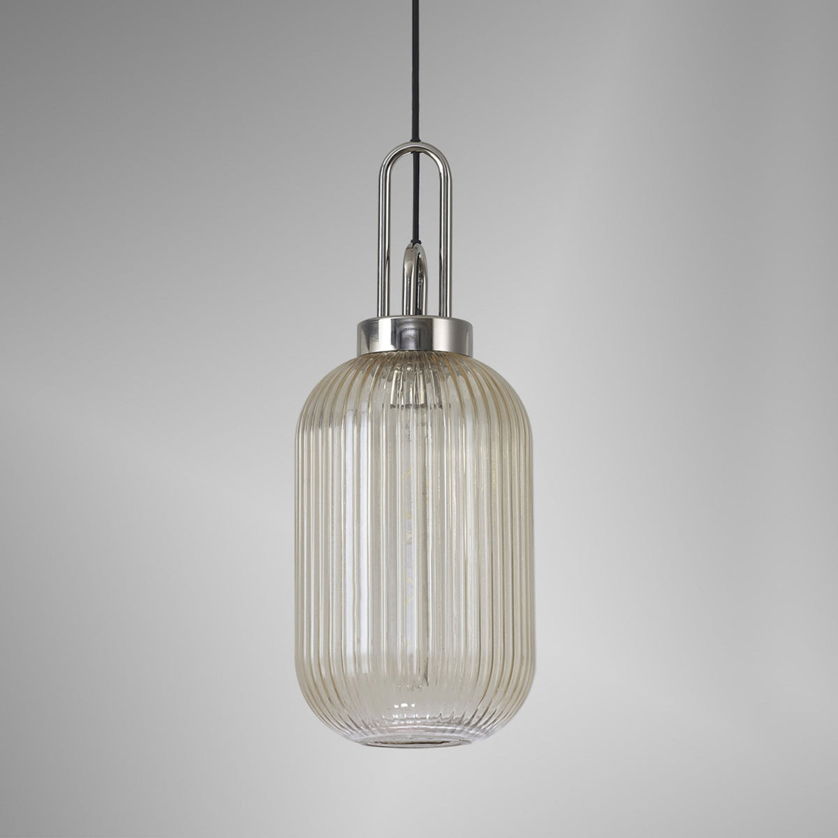 Atherington Tubular Pendant in Polished Nickel & Champagne Shade