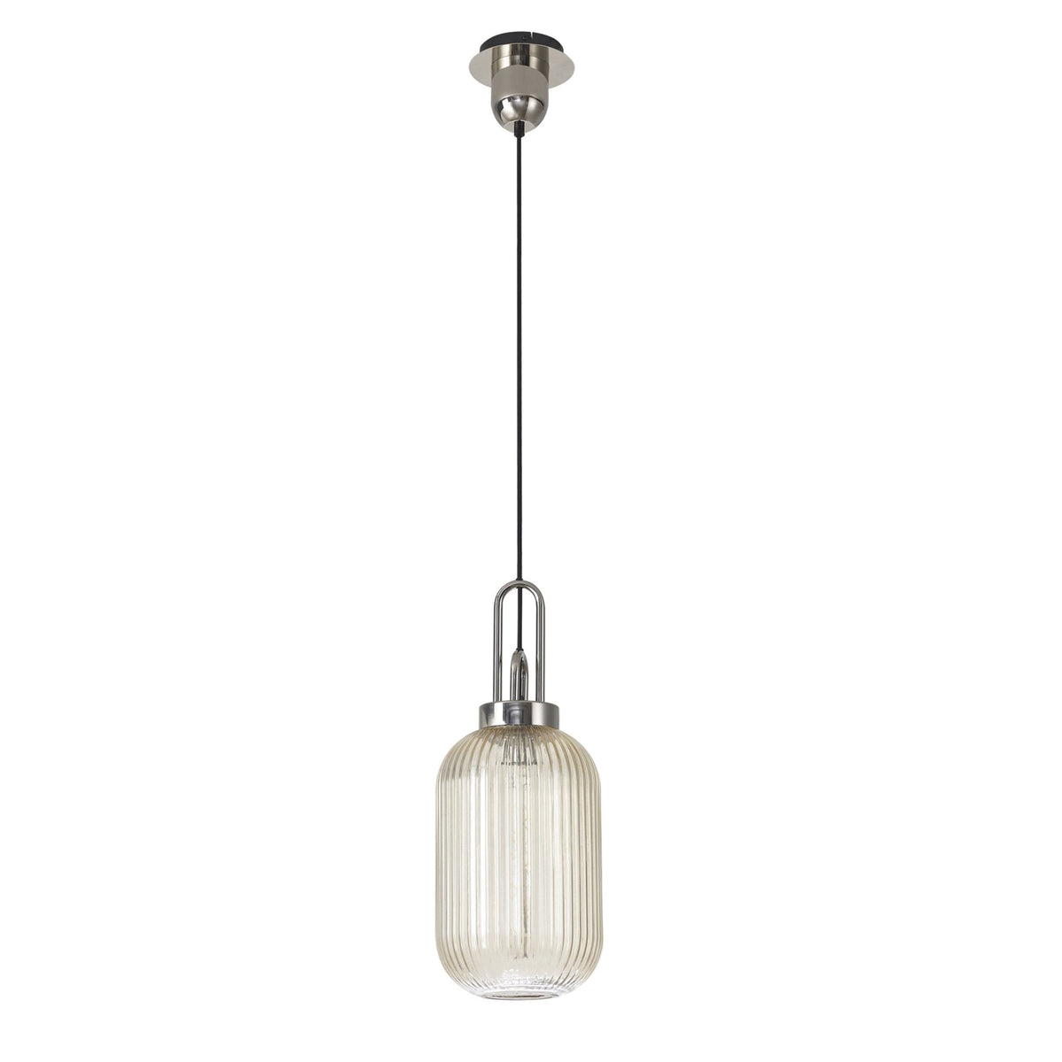 Atherington Tubular Pendant in Polished Nickel & Champagne Shade