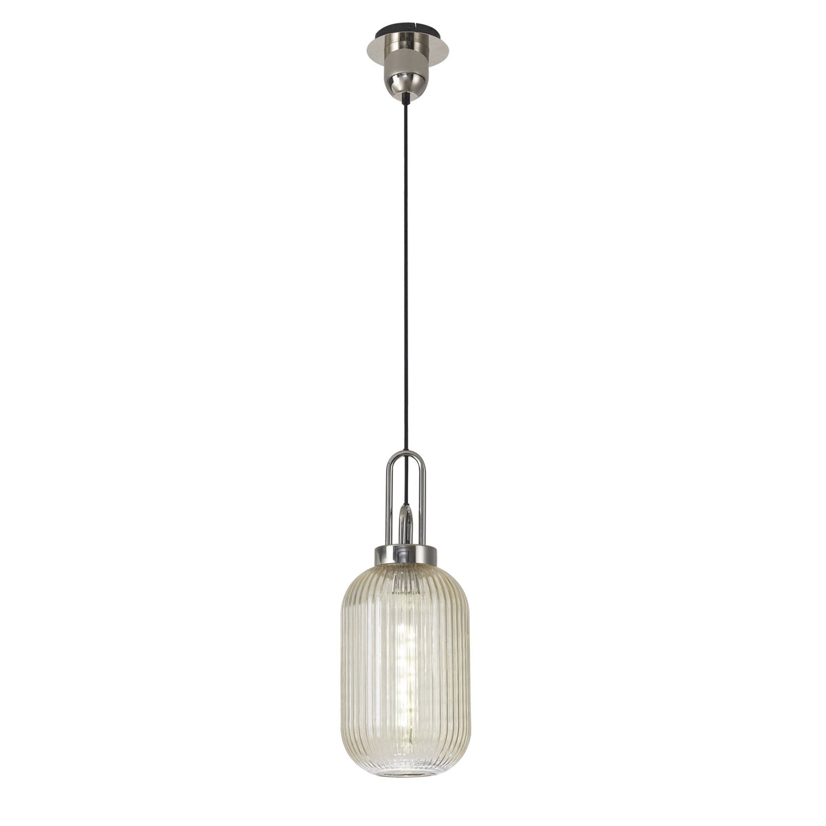 Atherington Tubular Pendant in Polished Nickel & Champagne Shade