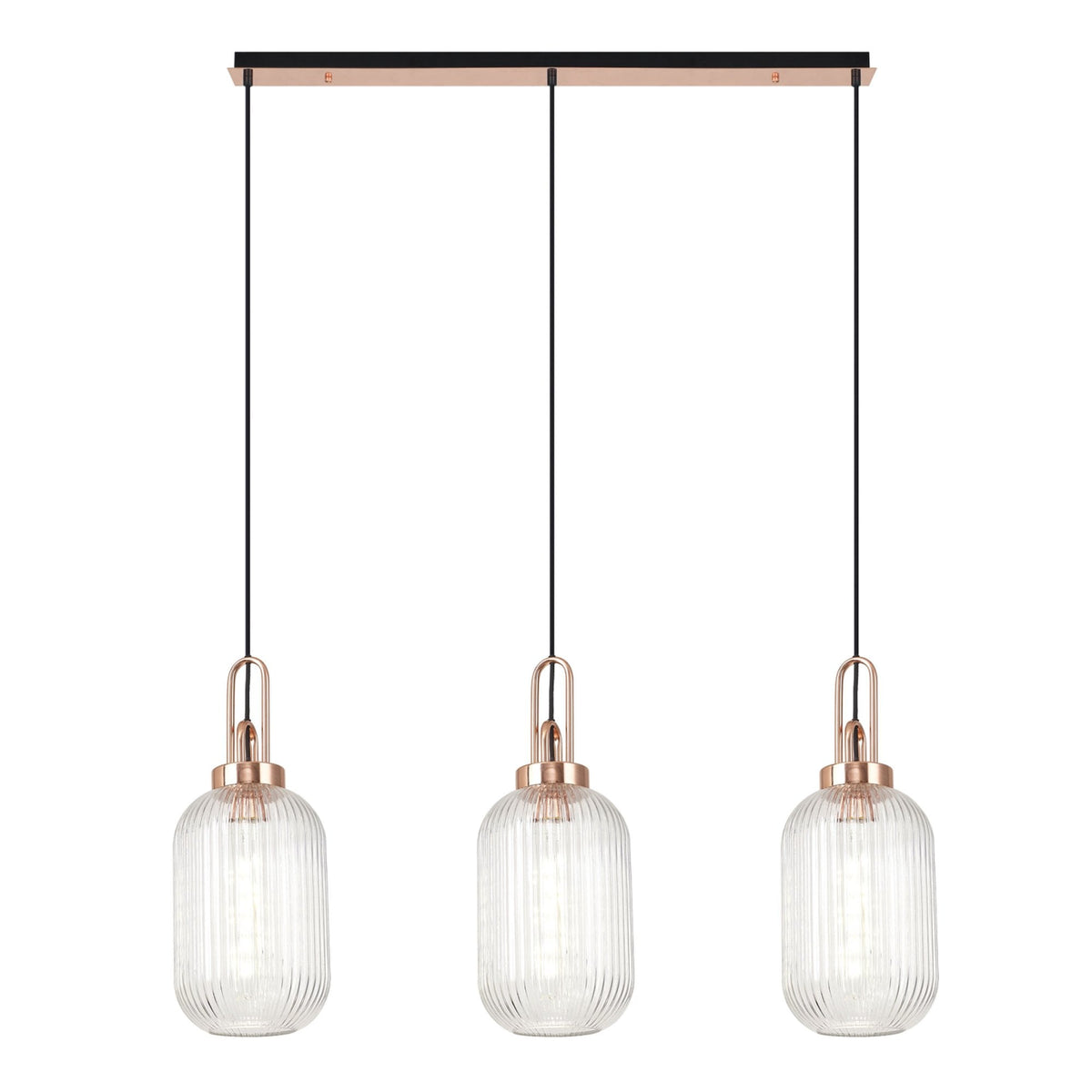 Atherington Tubular 3 Drop Linear Pendant in Copper & Clear Shades