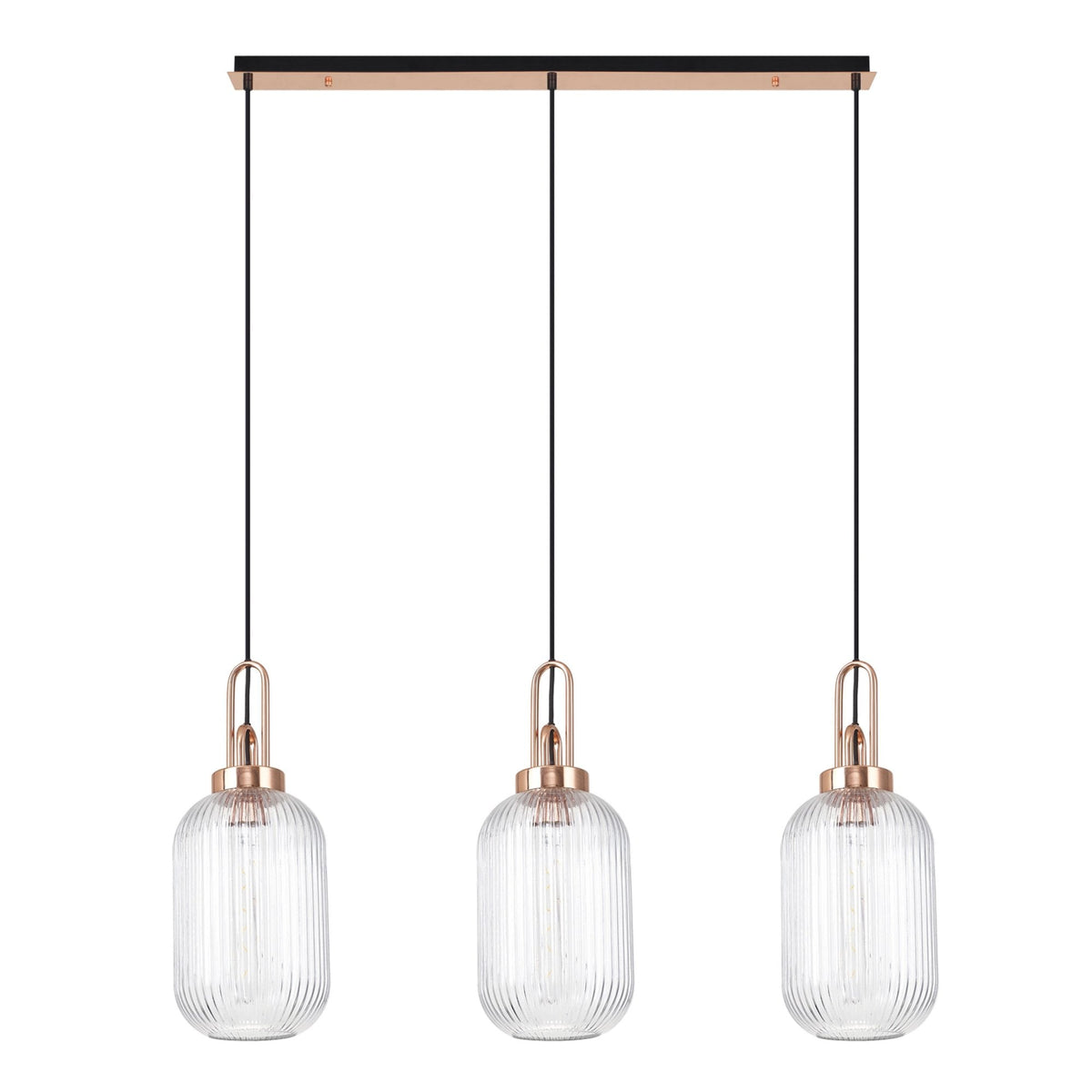 Atherington Tubular 3 Drop Linear Pendant in Copper & Clear Shades