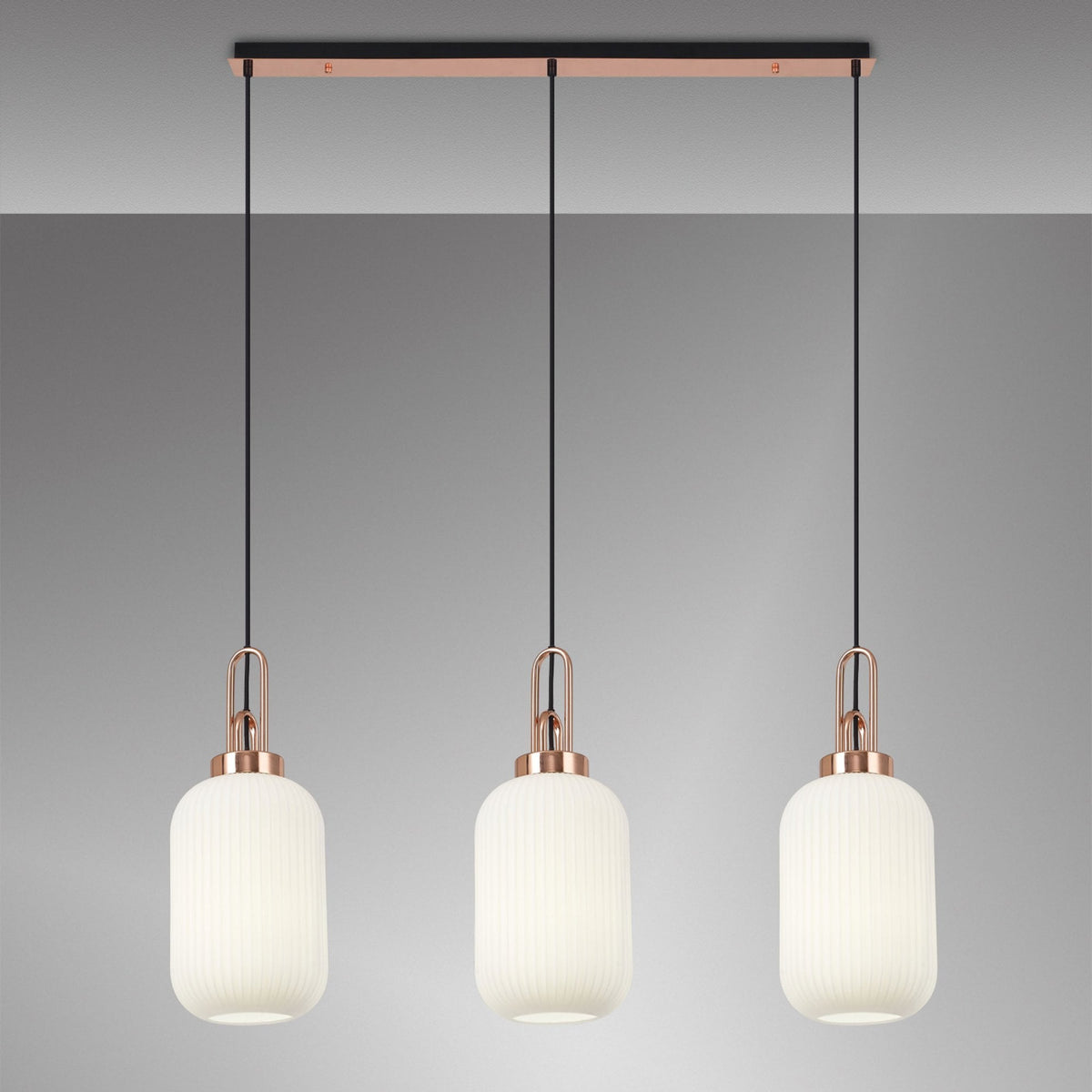 Atherington Tubular 3 Drop Linear Pendant in Copper & Opal Shades