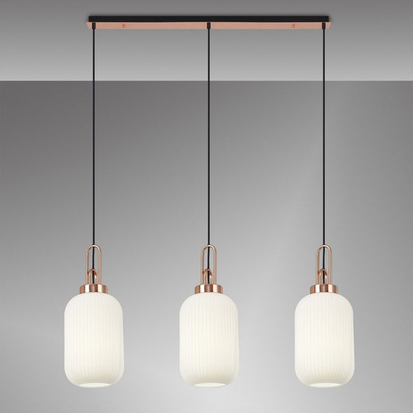 Atherington Tubular 3 Drop Linear Pendant in Copper & Opal Shades