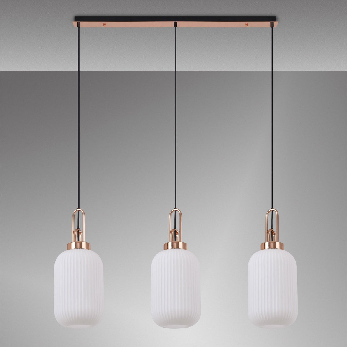 Atherington Tubular 3 Drop Linear Pendant in Copper & Opal Shades