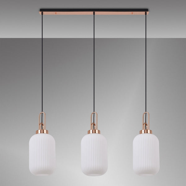 Atherington Tubular 3 Drop Linear Pendant in Copper & Opal Shades