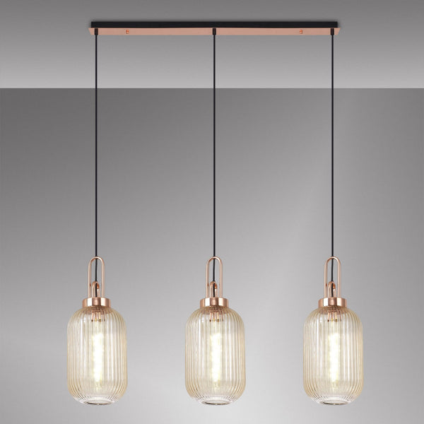 Atherington Tubular 3 Drop Linear Pendant in Copper & Champagne Shades
