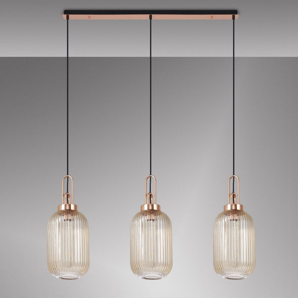 Atherington Tubular 3 Drop Linear Pendant in Copper & Champagne Shades