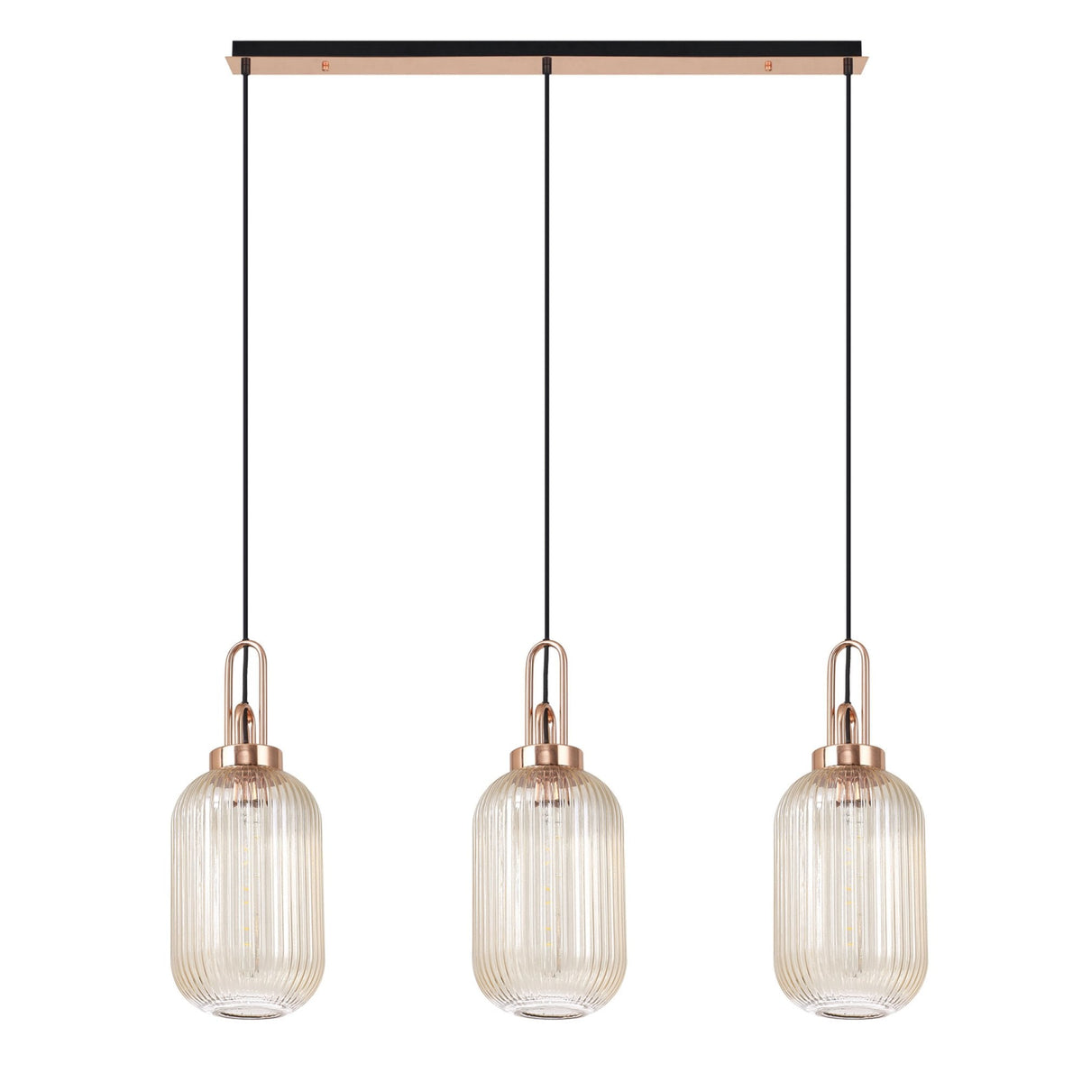 Atherington Tubular 3 Drop Linear Pendant in Copper & Champagne Shades