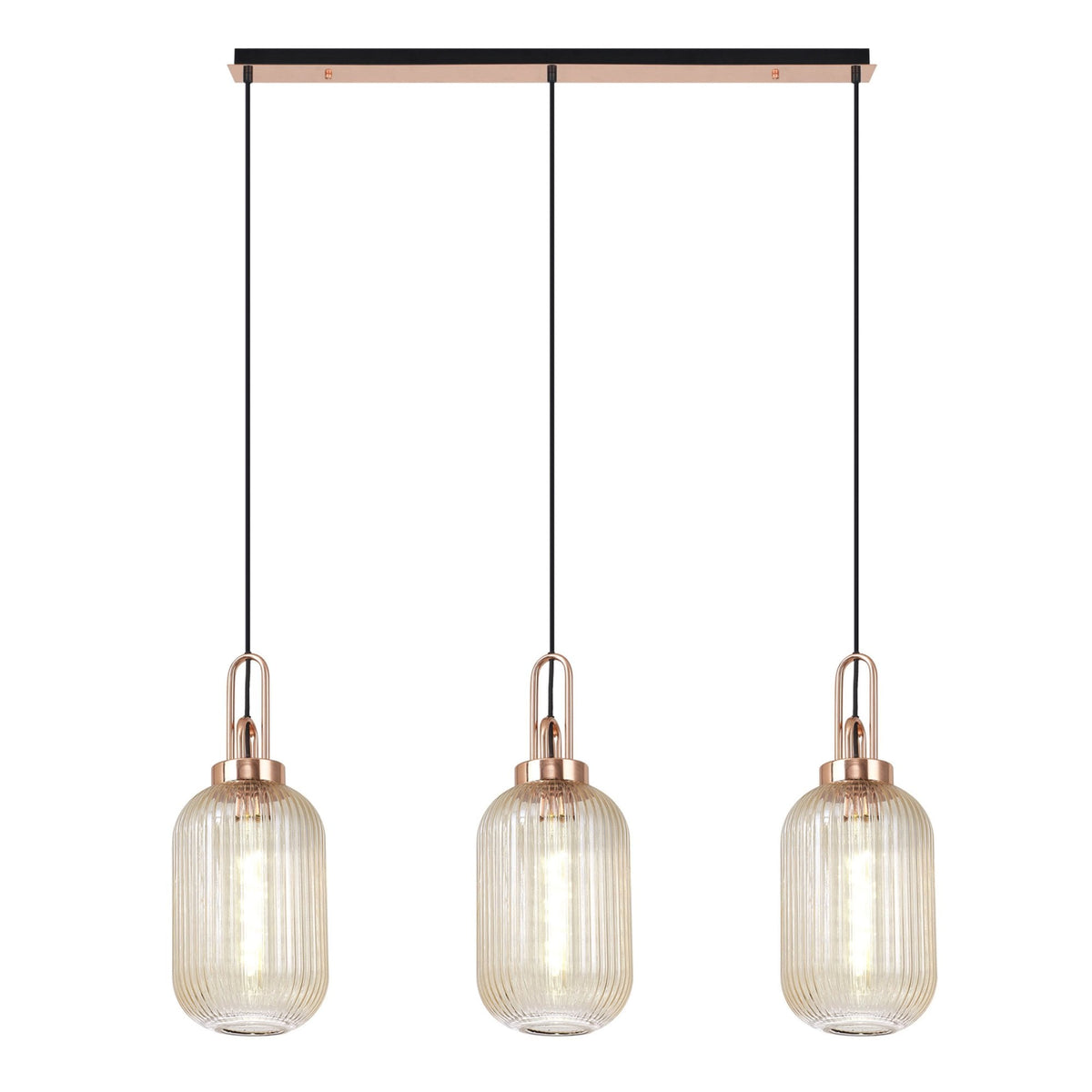 Atherington Tubular 3 Drop Linear Pendant in Copper & Champagne Shades