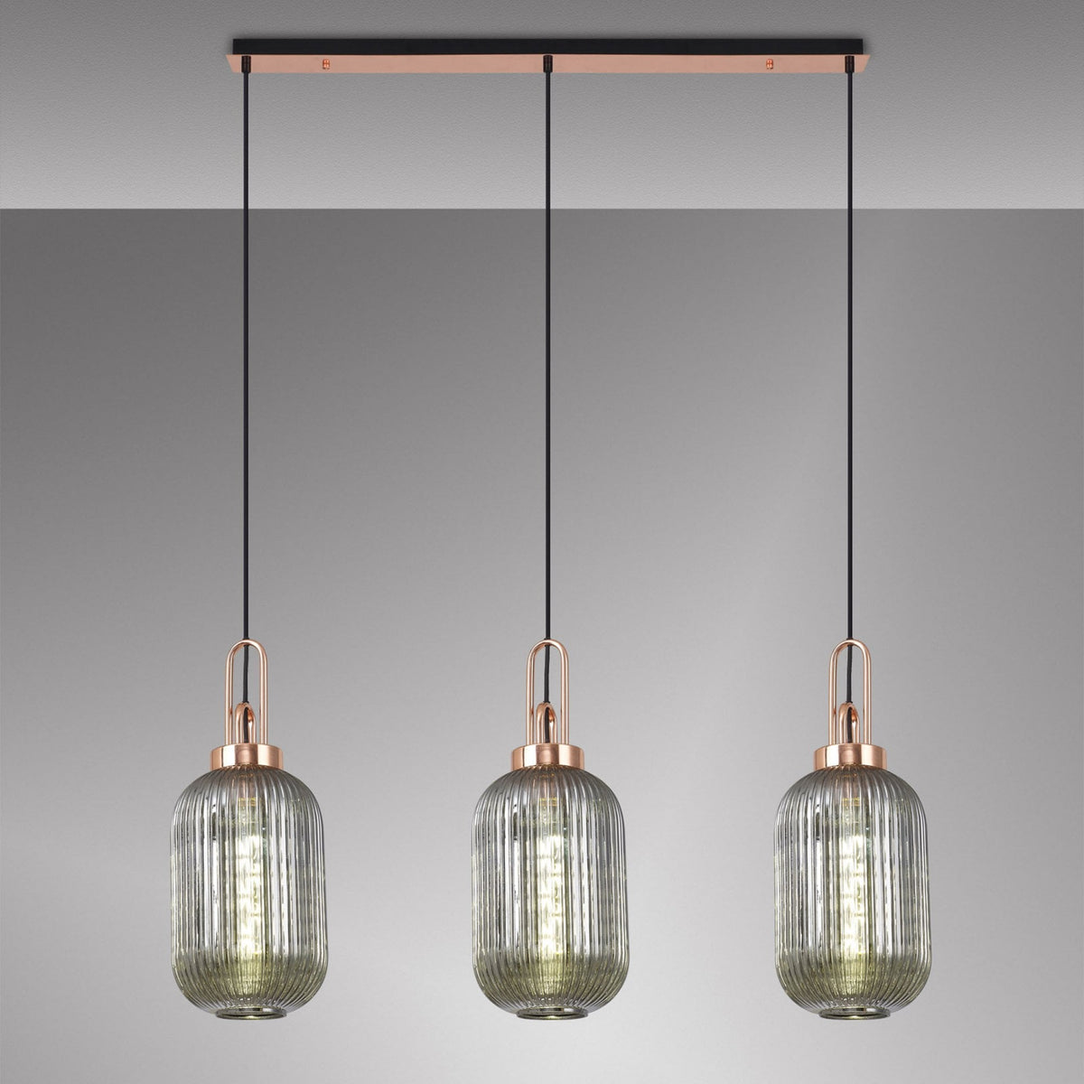 Atherington Tubular 3 Drop Linear Pendant in Copper & Smoked Shades