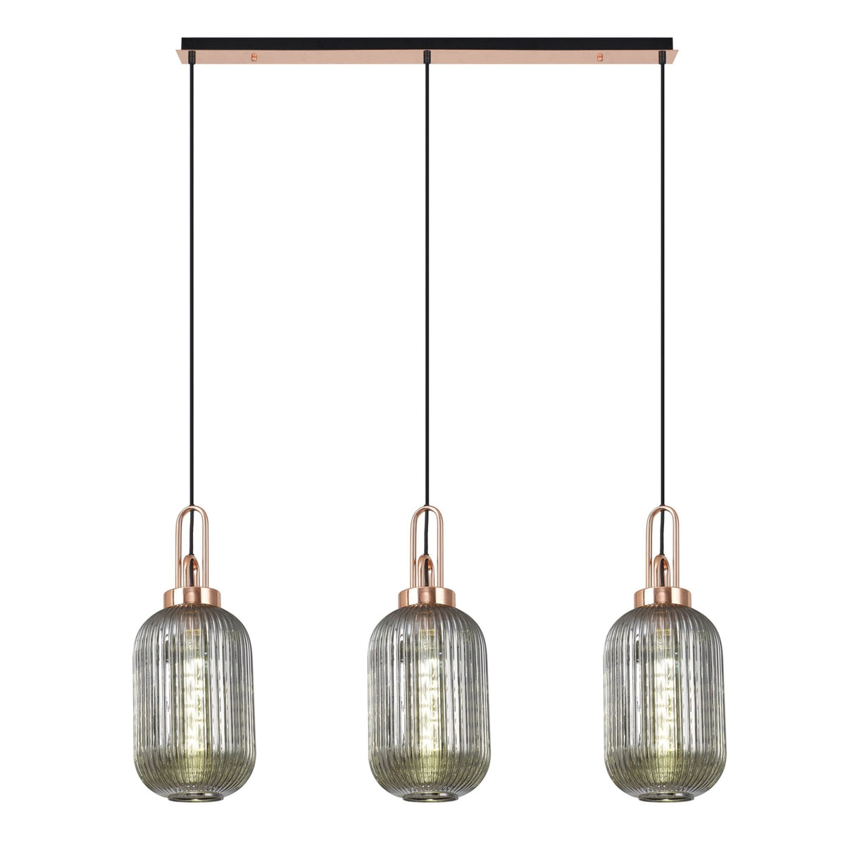 Atherington Tubular 3 Drop Linear Pendant in Copper & Smoked Shades