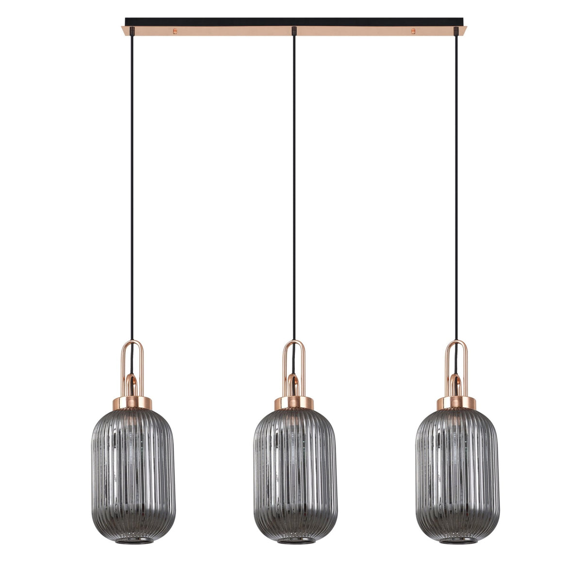 Atherington Tubular 3 Drop Linear Pendant in Copper & Smoked Shades