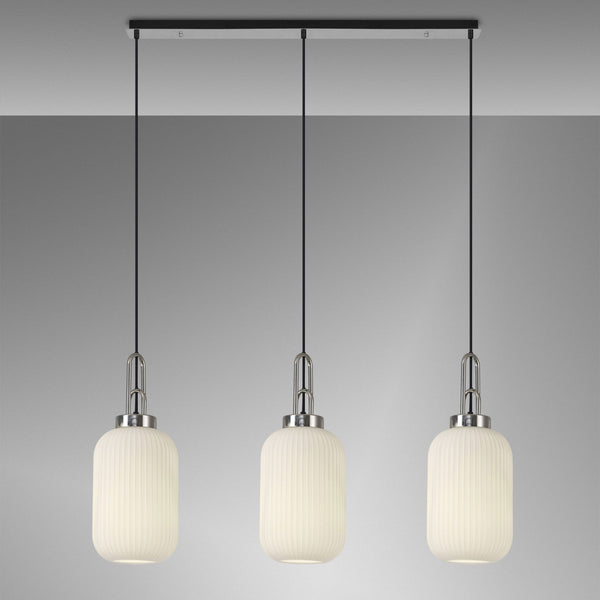 Atherington Tubular 3 Drop Linear Pendant in Polished Nickel & Opal Shades