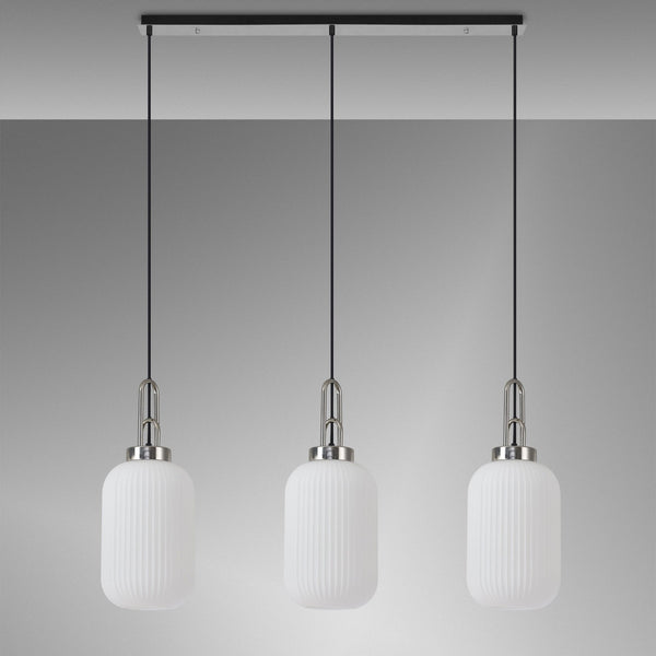 Atherington Tubular 3 Drop Linear Pendant in Polished Nickel & Opal Shades