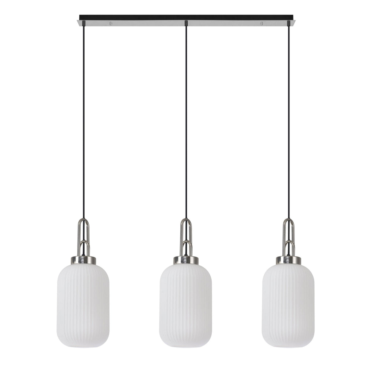 Atherington Tubular 3 Drop Linear Pendant in Polished Nickel & Opal Shades