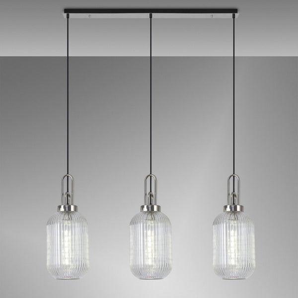 Atherington Tubular 3 Drop Linear Pendant in Polished Nickel & Clear Shades