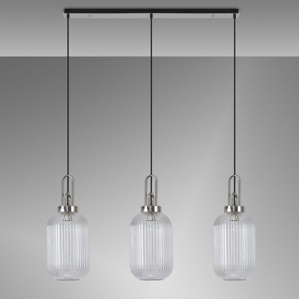 Atherington Tubular 3 Drop Linear Pendant in Polished Nickel & Clear Shades