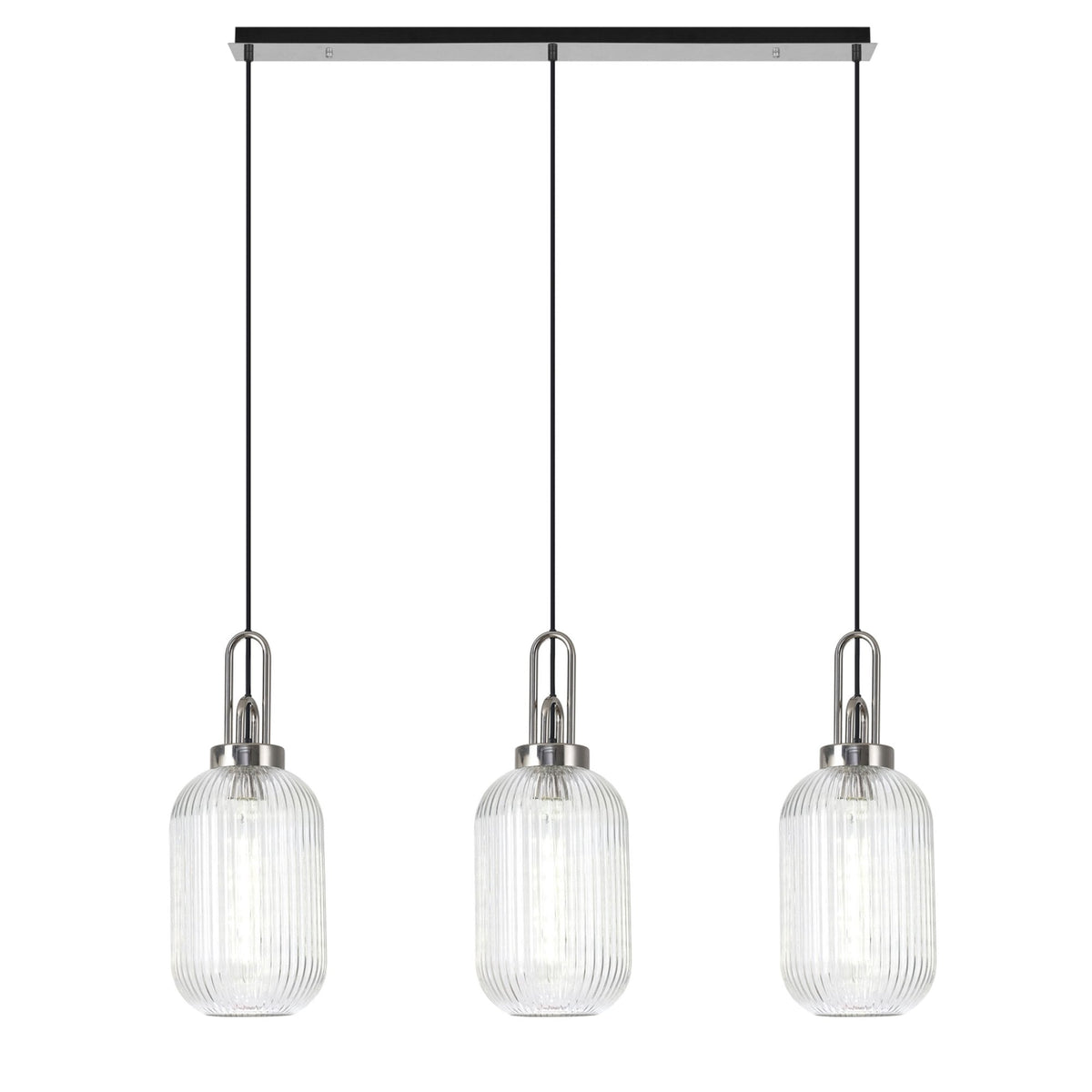 Atherington Tubular 3 Drop Linear Pendant in Polished Nickel & Clear Shades