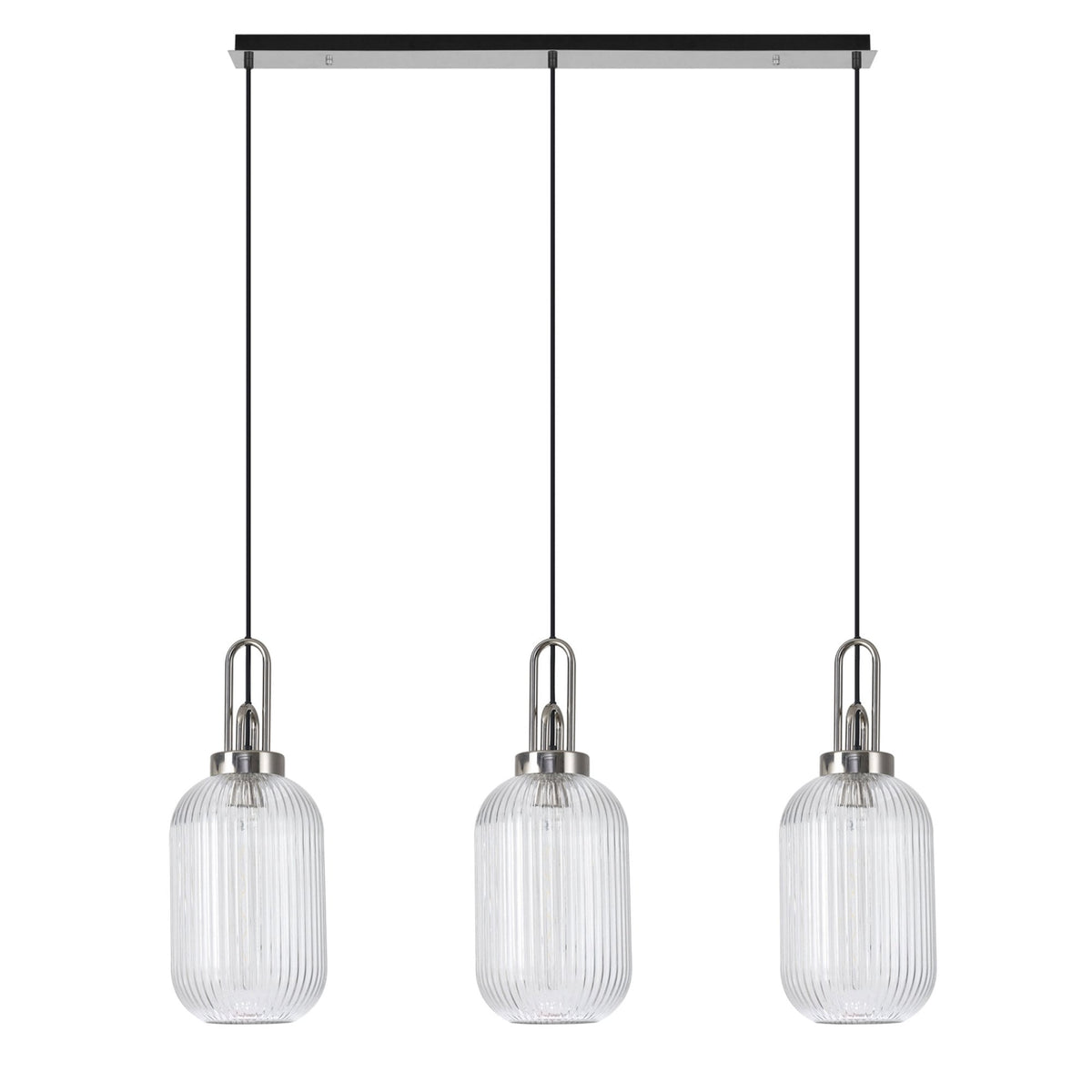 Atherington Tubular 3 Drop Linear Pendant in Polished Nickel & Clear Shades