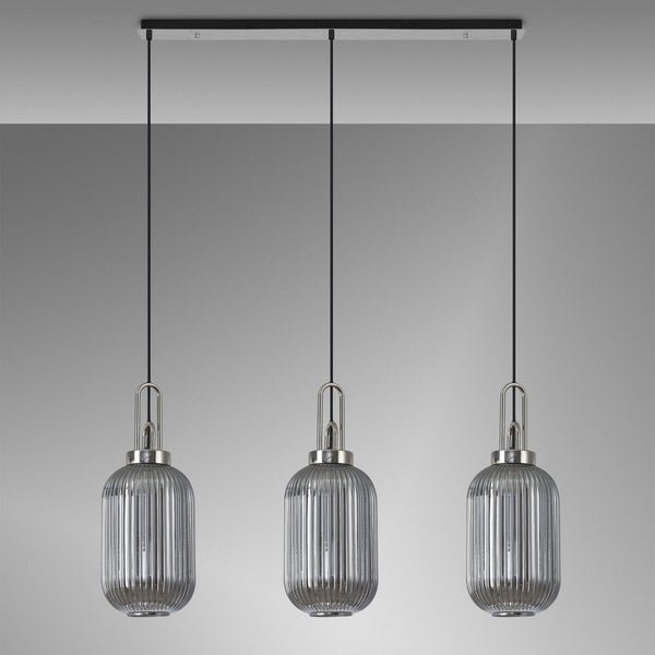 Atherington Tubular 3 Drop Linear Pendant in Polished Nickel & Smoked Shades