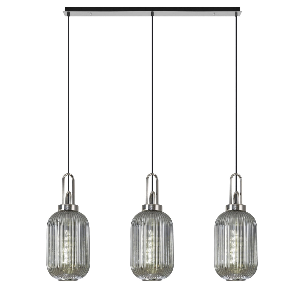 Atherington Tubular 3 Drop Linear Pendant in Polished Nickel & Smoked Shades