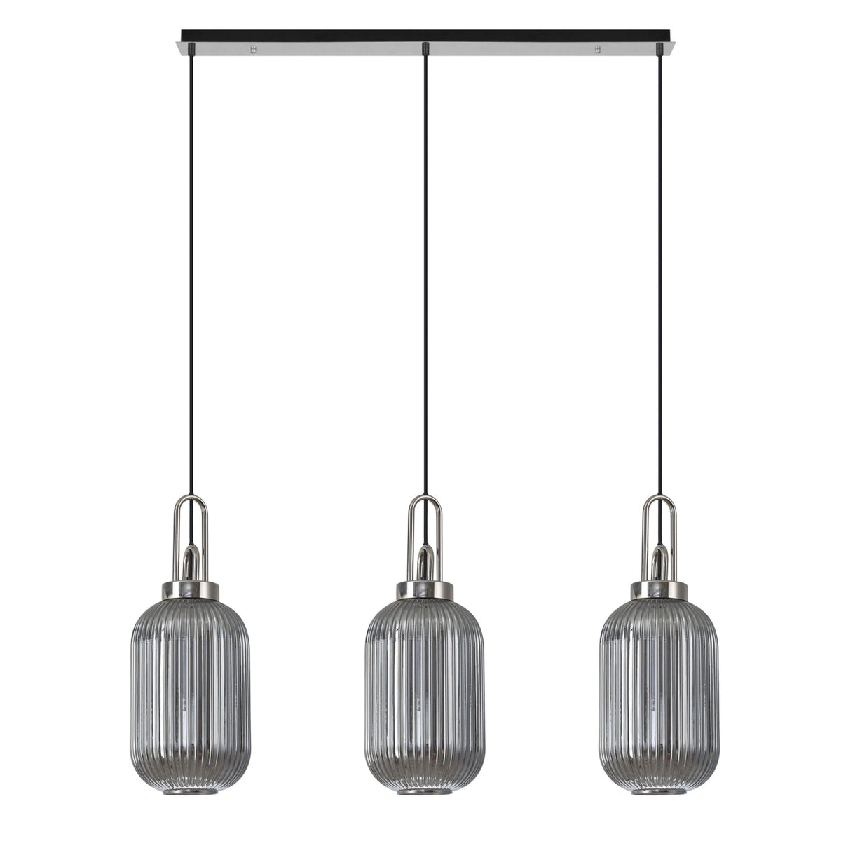 Atherington Tubular 3 Drop Linear Pendant in Polished Nickel & Smoked Shades