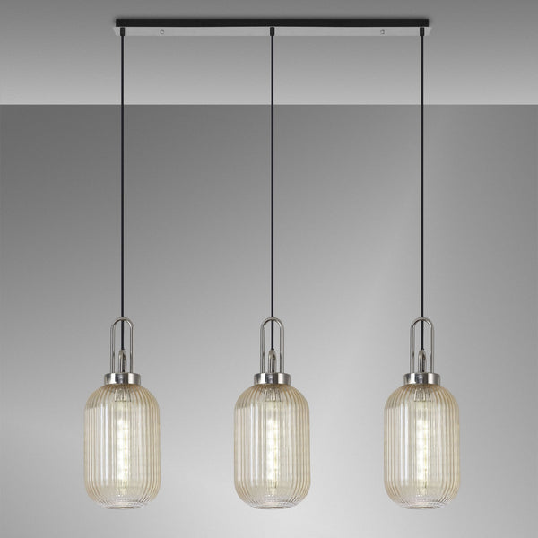 Atherington Tubular 3 Drop Linear Pendant in Polished Nickel & Champagne Shades