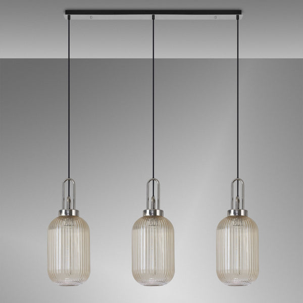 Atherington Tubular 3 Drop Linear Pendant in Polished Nickel & Champagne Shades