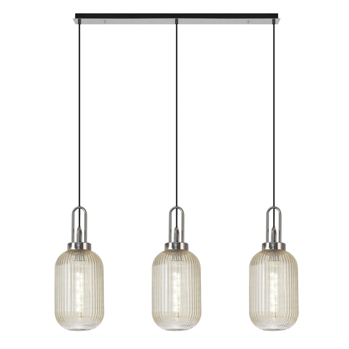 Atherington Tubular 3 Drop Linear Pendant in Polished Nickel & Champagne Shades