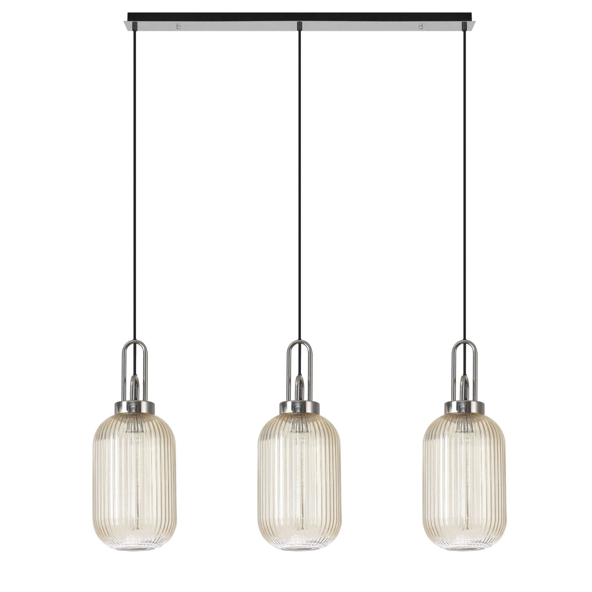 Atherington Tubular 3 Drop Linear Pendant in Polished Nickel & Champagne Shades