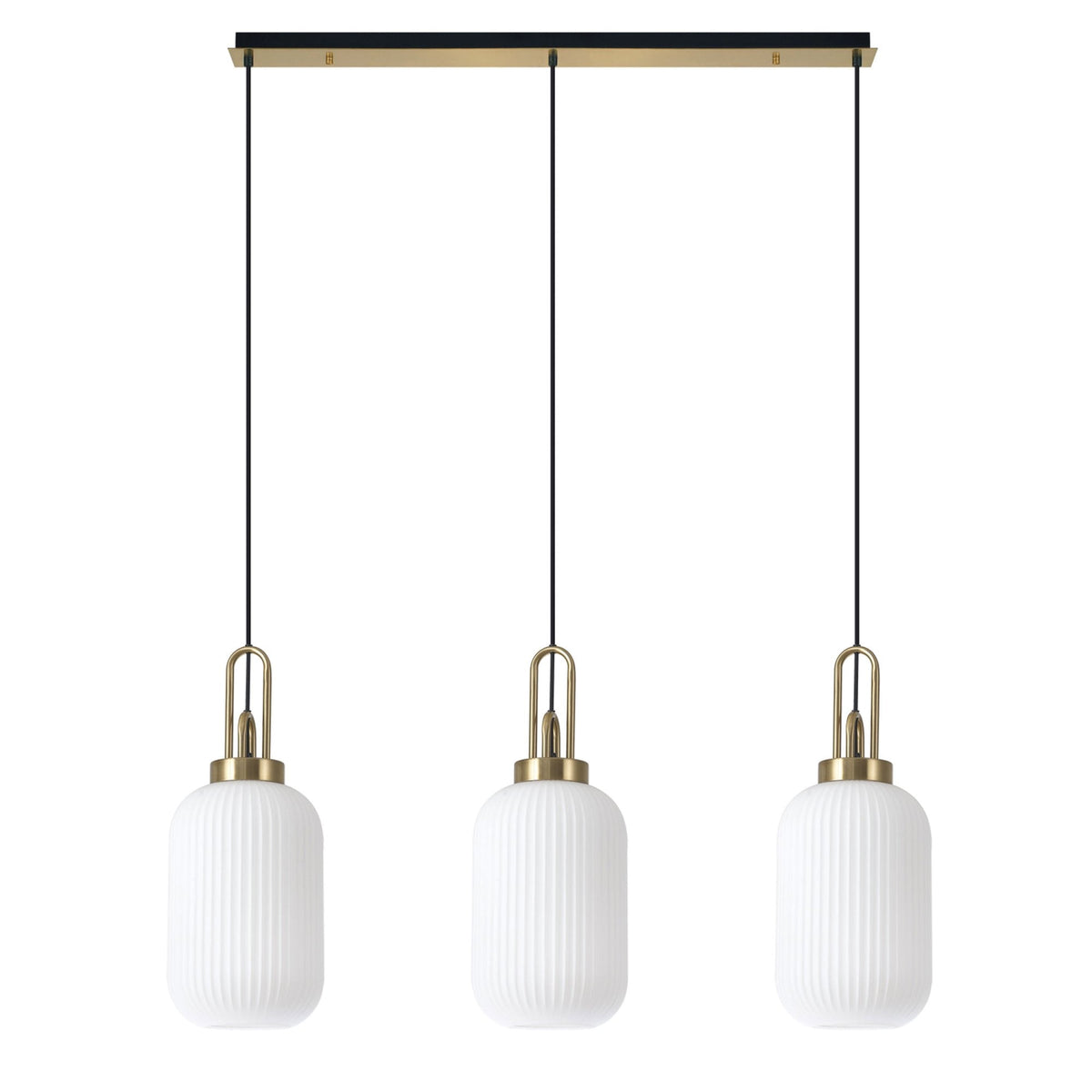 Atherington Tubular 3 Drop Linear Pendant in Brass Gold & Opal Shades