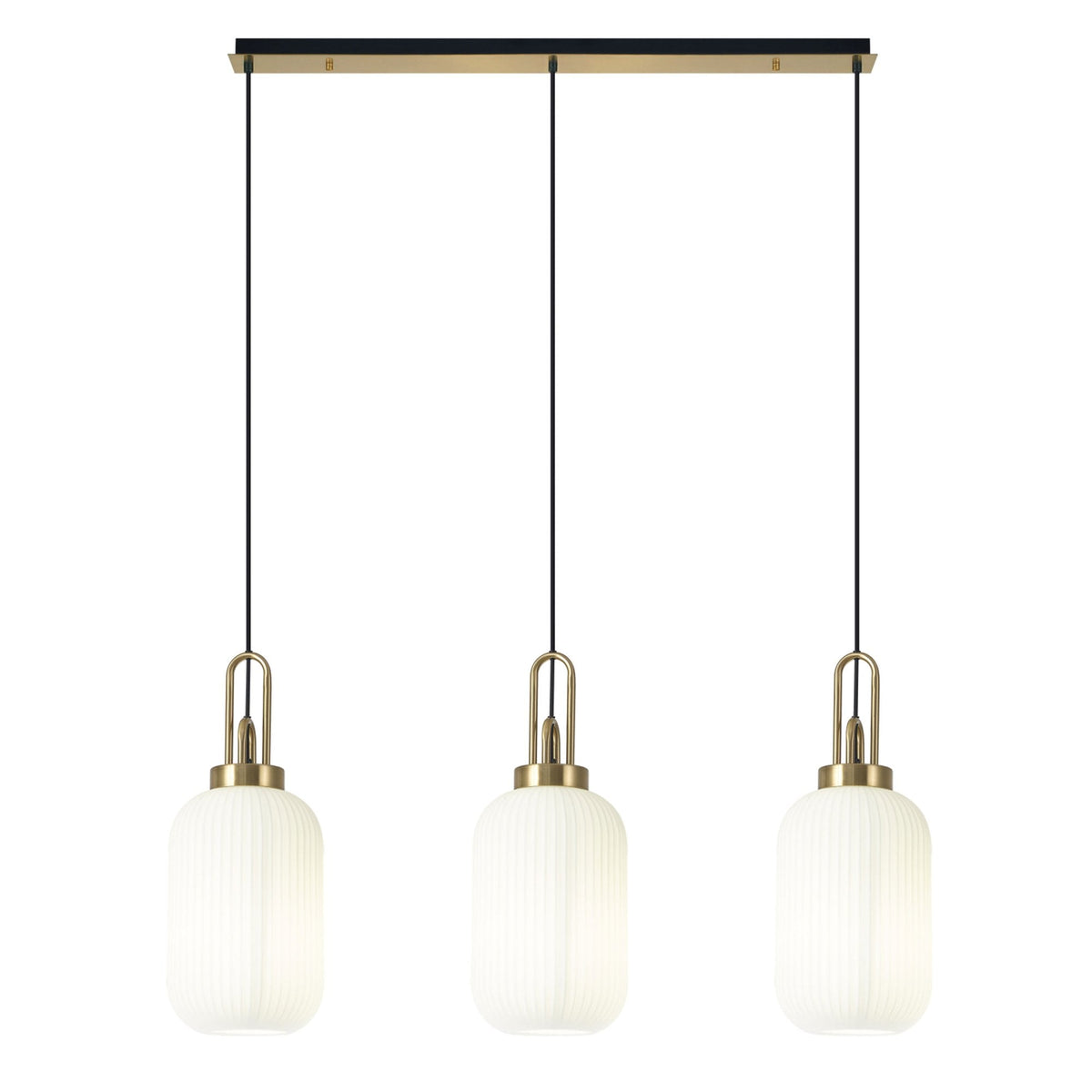Atherington Tubular 3 Drop Linear Pendant in Brass Gold & Opal Shades