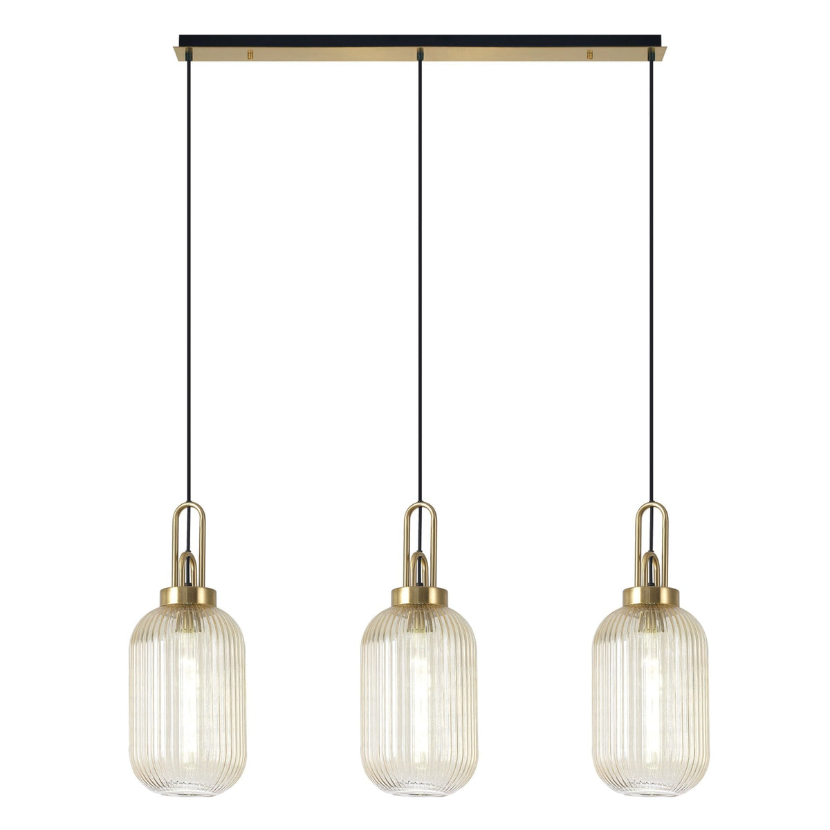 Atherington Tubular 3 Drop Linear Pendant in Brass Gold & Champagne Shades