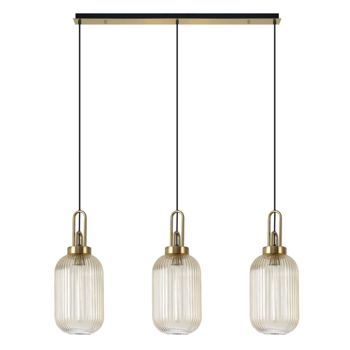 Atherington Tubular 3 Drop Linear Pendant in Brass Gold & Champagne Shades