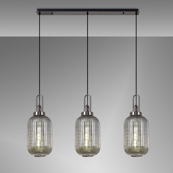 Atherington Tubular 3 Drop Linear Pendant in Black Chrome & Smoked Shades