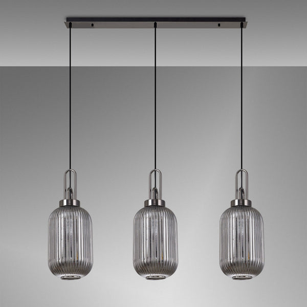 Atherington Tubular 3 Drop Linear Pendant in Black Chrome & Smoked Shades