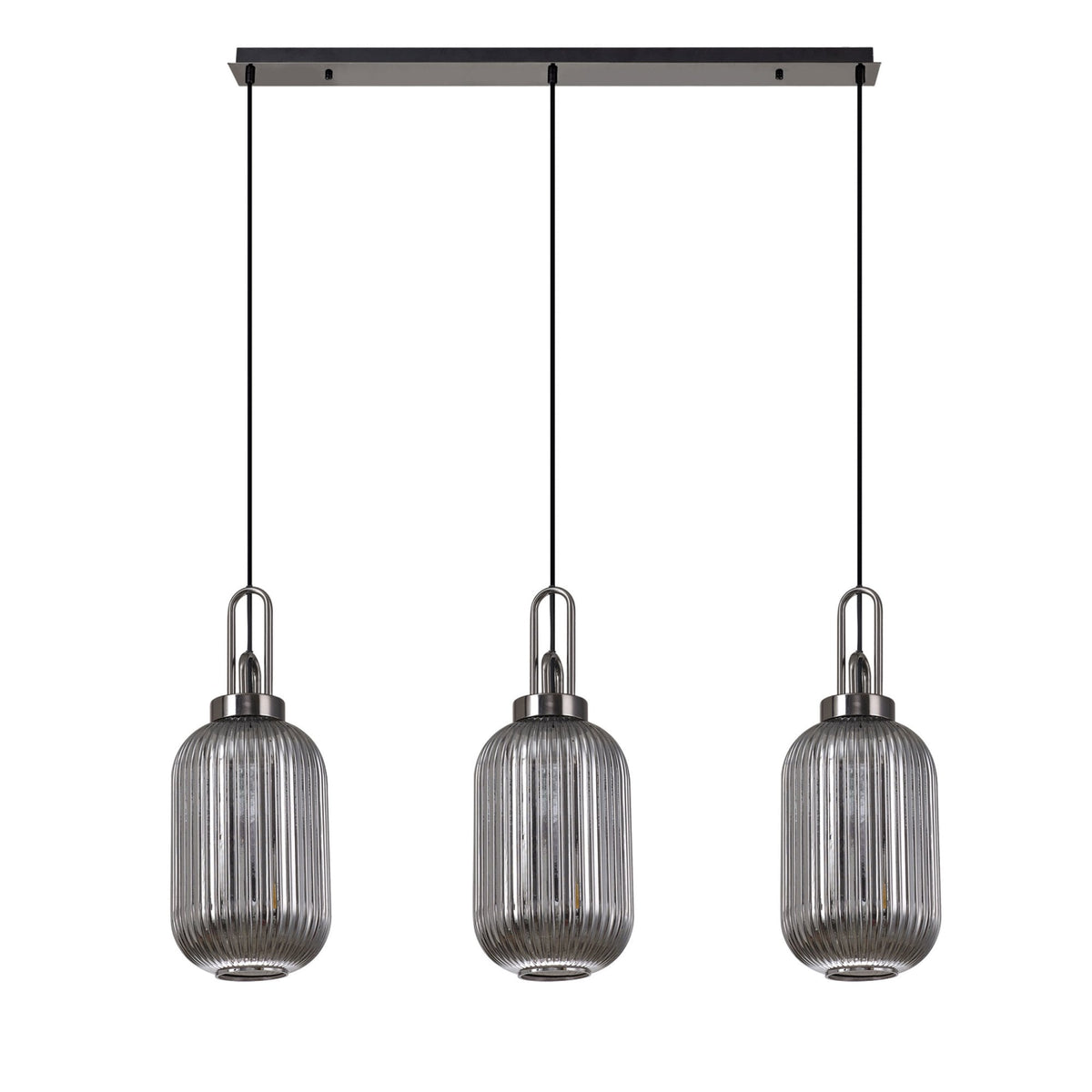 Atherington Tubular 3 Drop Linear Pendant in Black Chrome & Smoked Shades