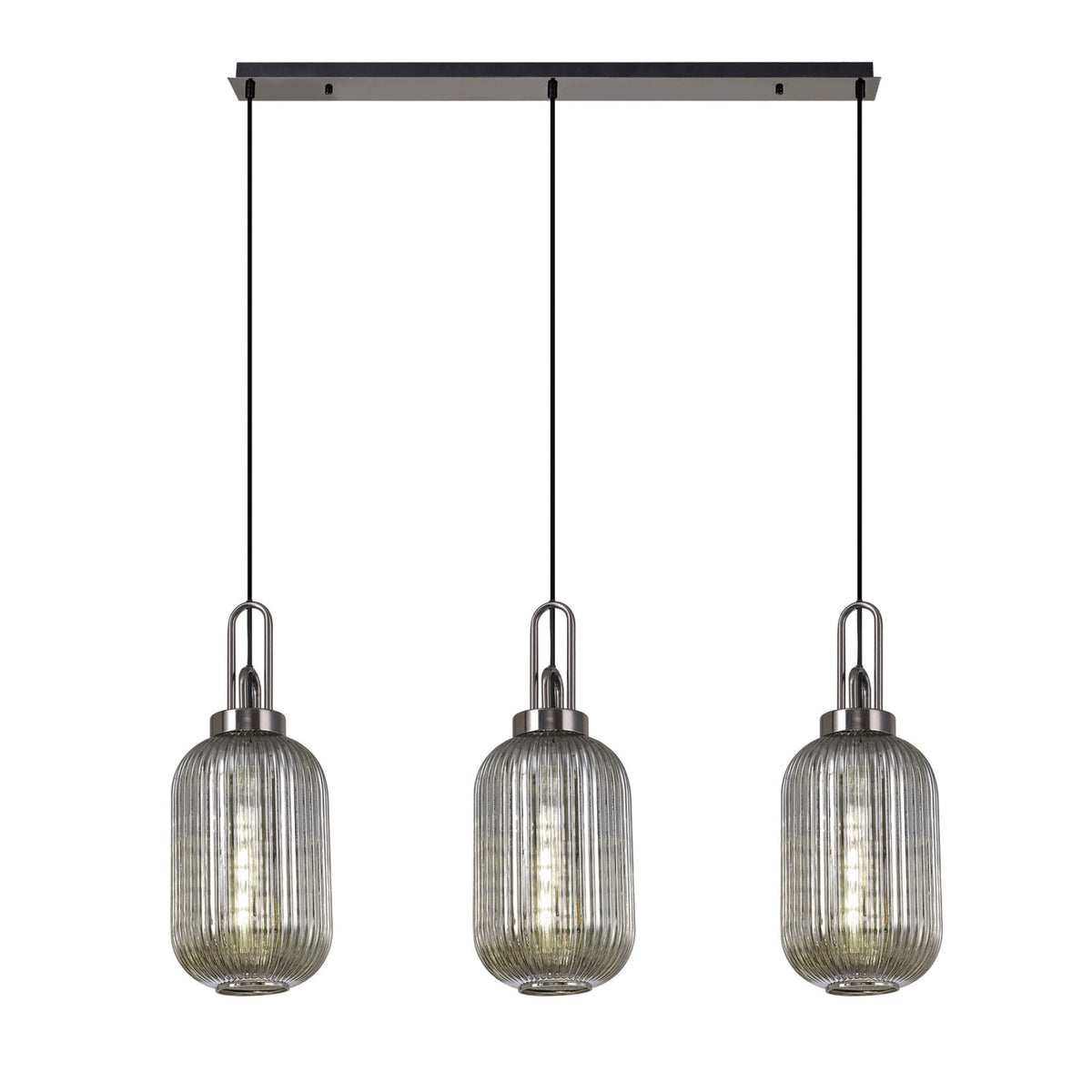 Atherington Tubular 3 Drop Linear Pendant in Black Chrome & Smoked Shades