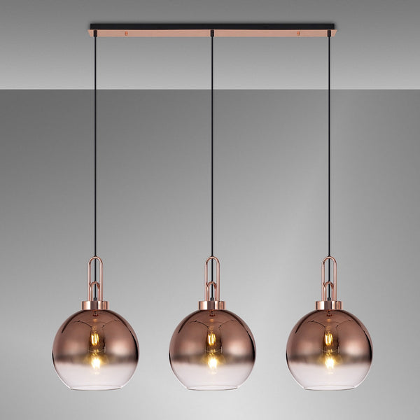 Atherington Globe 3 Drop Linear Pendant in Copper with Copper Fade Shades