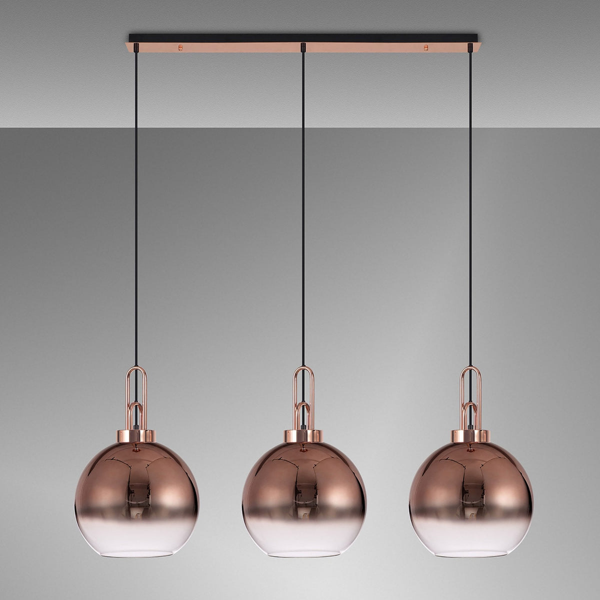 Atherington Globe 3 Drop Linear Pendant in Copper with Copper Fade Shades