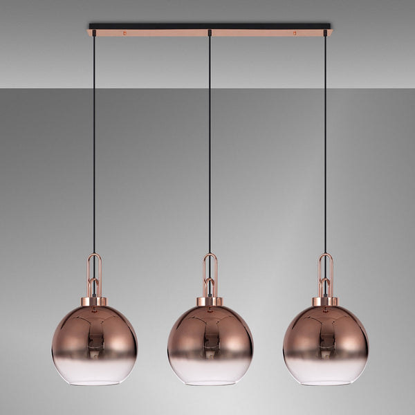 Atherington Globe 3 Drop Linear Pendant in Copper with Copper Fade Shades