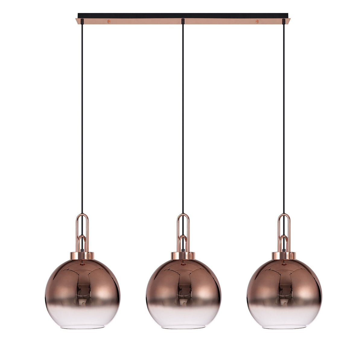 Atherington Globe 3 Drop Linear Pendant in Copper with Copper Fade Shades