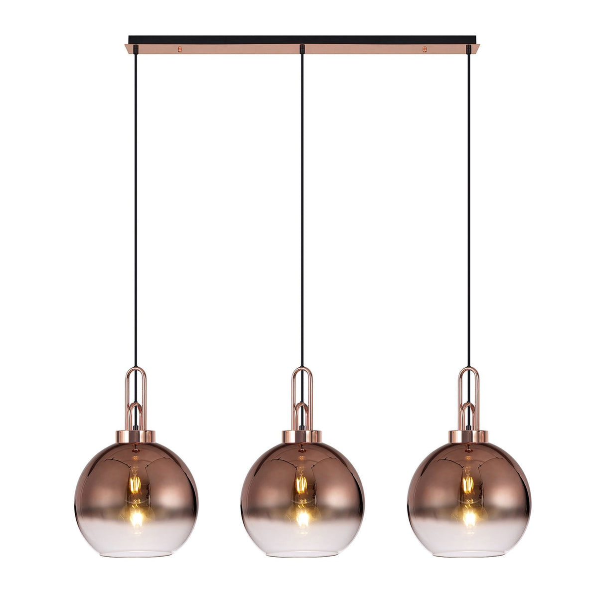 Atherington Globe 3 Drop Linear Pendant in Copper with Copper Fade Shades
