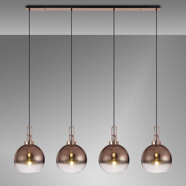 Atherington Globe 4 Drop Linear Pendant in Copper with Copper Fade Shades