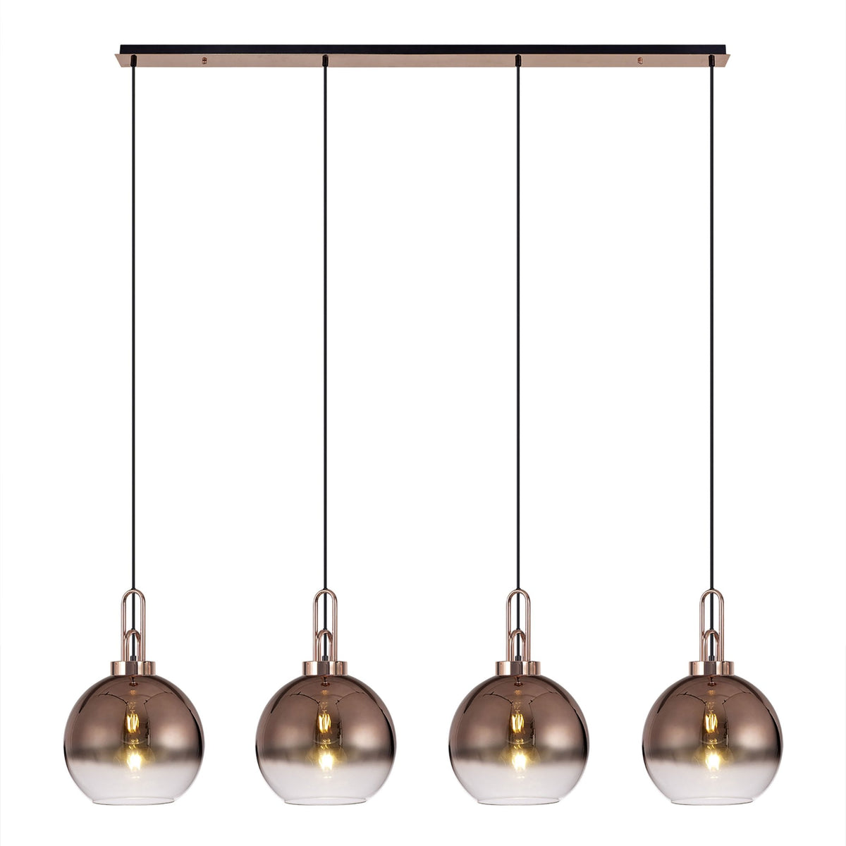 Atherington Globe 4 Drop Linear Pendant in Copper with Copper Fade Shades